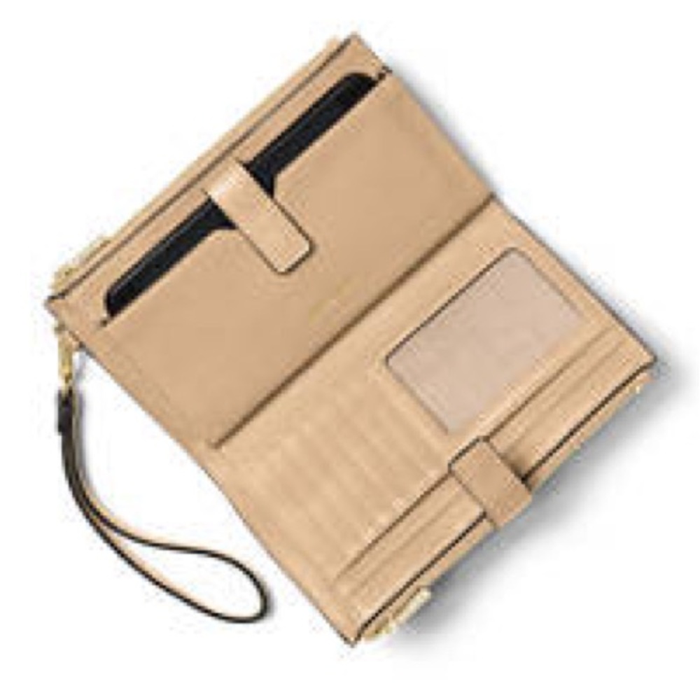 Michael Kors Jet Set Travel Double Zip Leather Wristlet Wallet Butternut - Picture 3 of 10